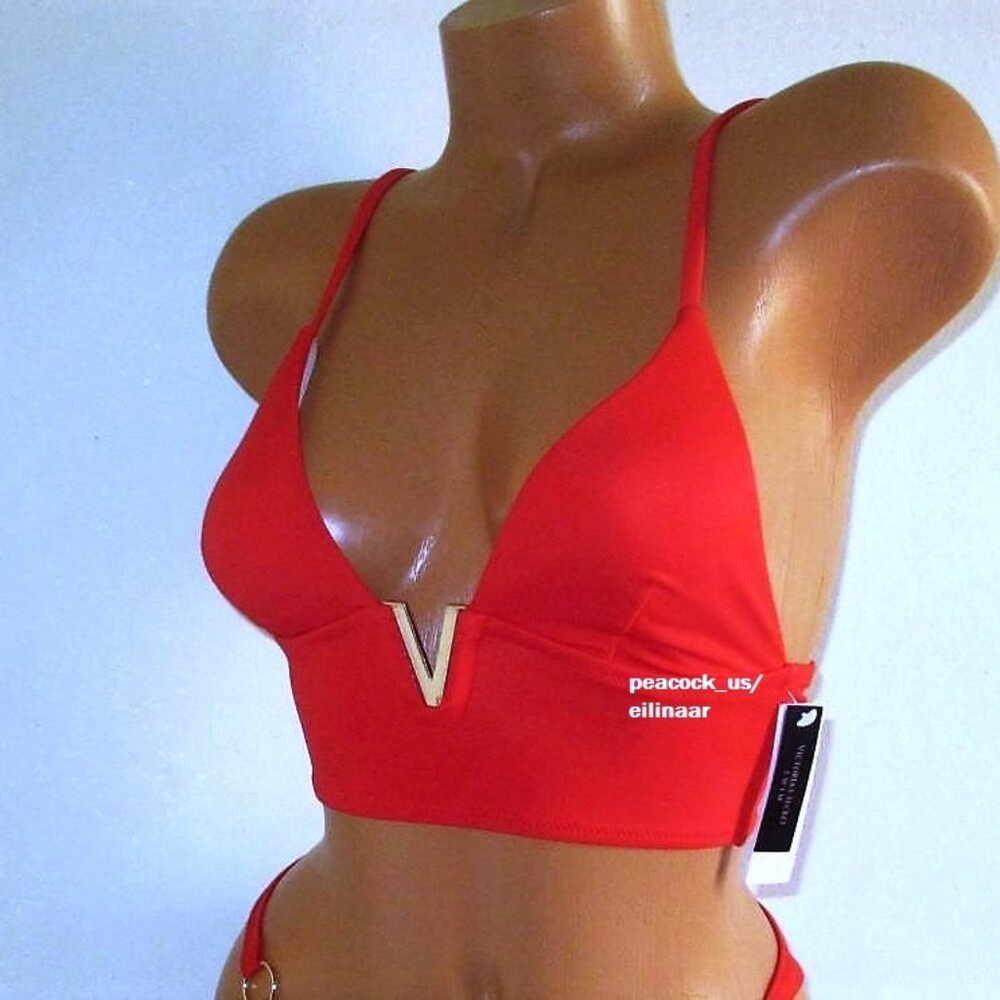 Victoria Secret Swim V-Hardware Strappy Bikini Top XS Extra-Small Bright red nwt